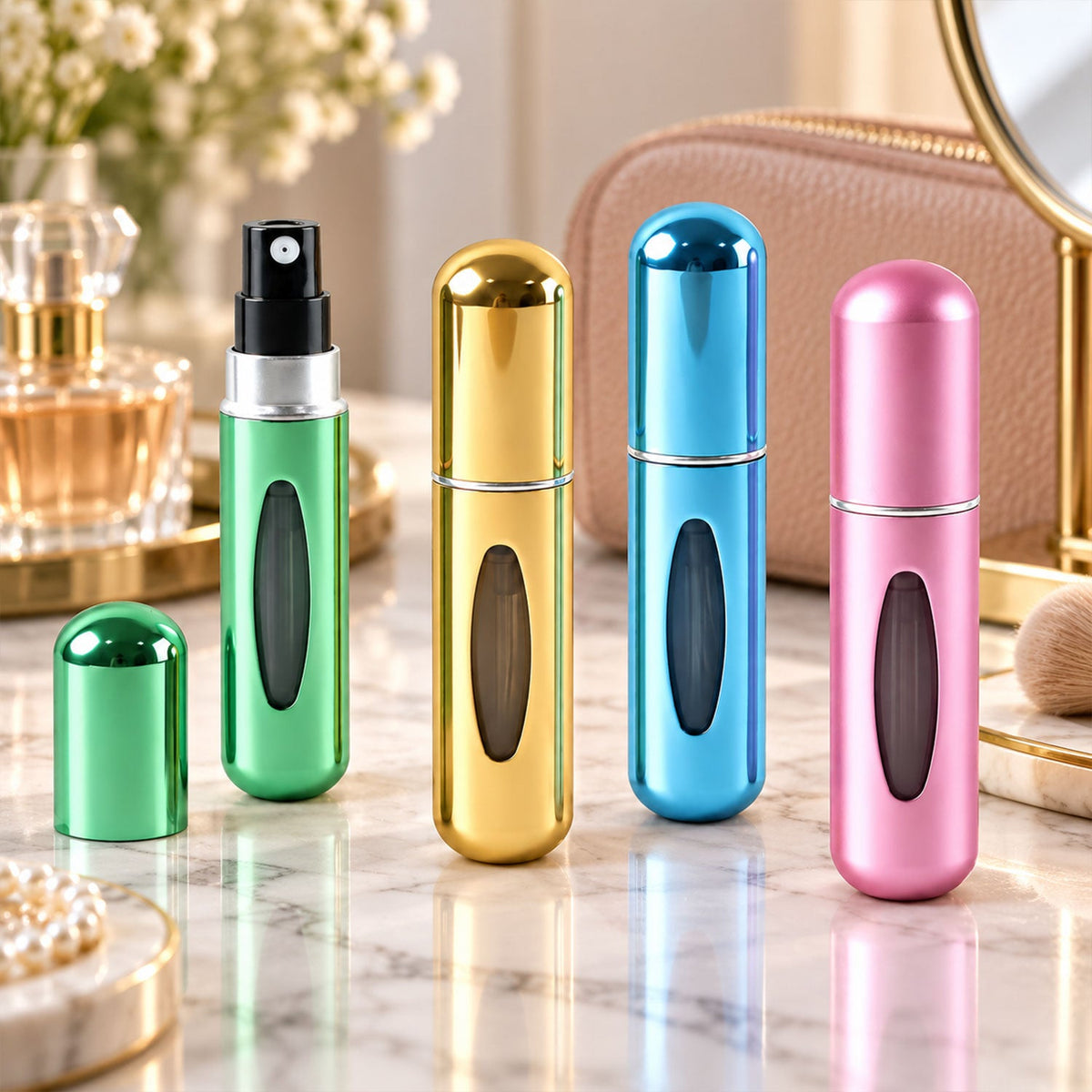 Mini Empty Refillable Perfume Spray Bottles With Refill Valve For Travel (4 Pc)