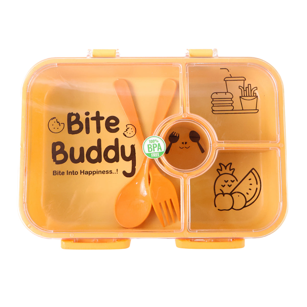 Bite Buddy 4-compartment Leak-resistant Plastic Lunch Box With Spoon Fork