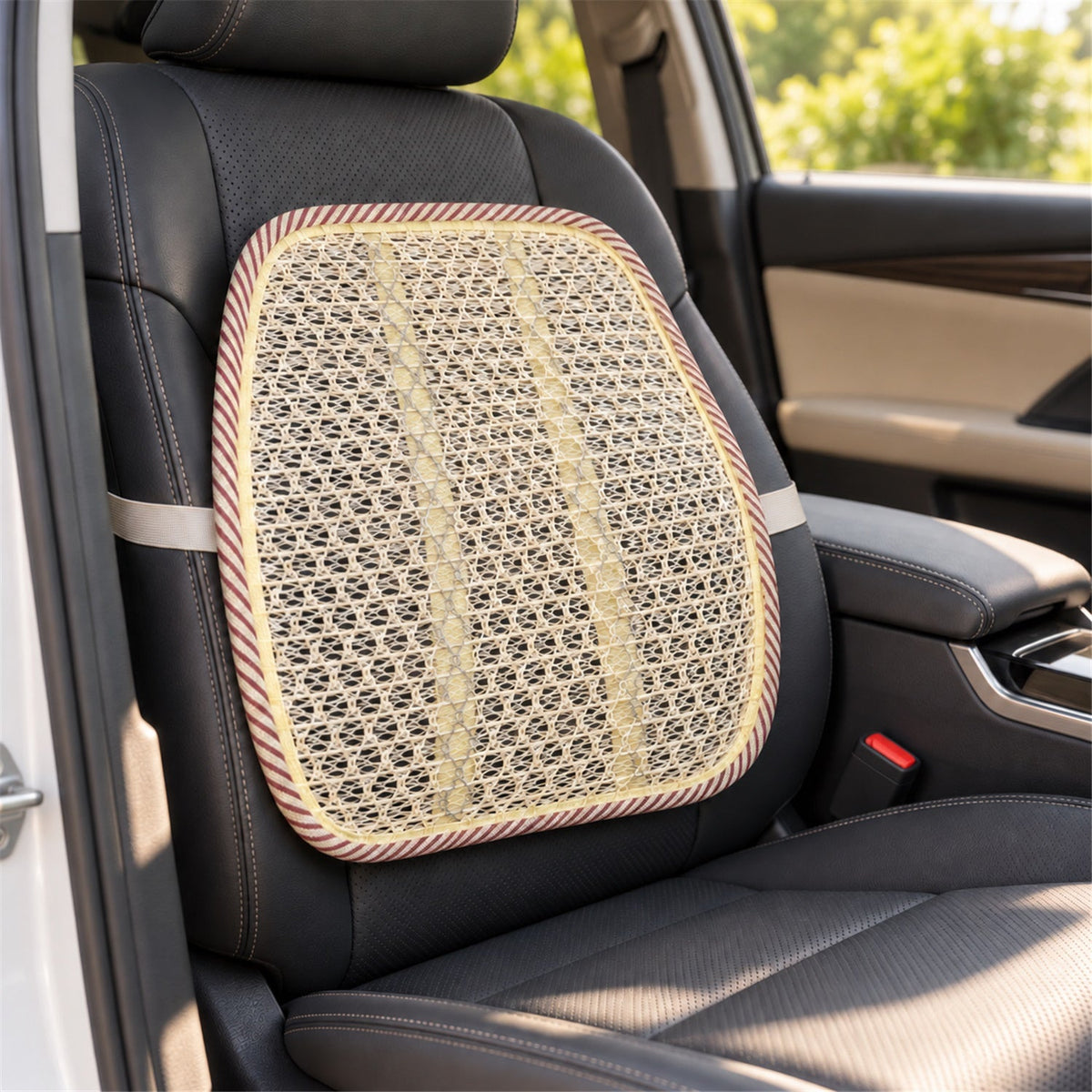 Car Seat Mesh Back Support With Curved Frame Elastic Strap Backrest (1 Pc)