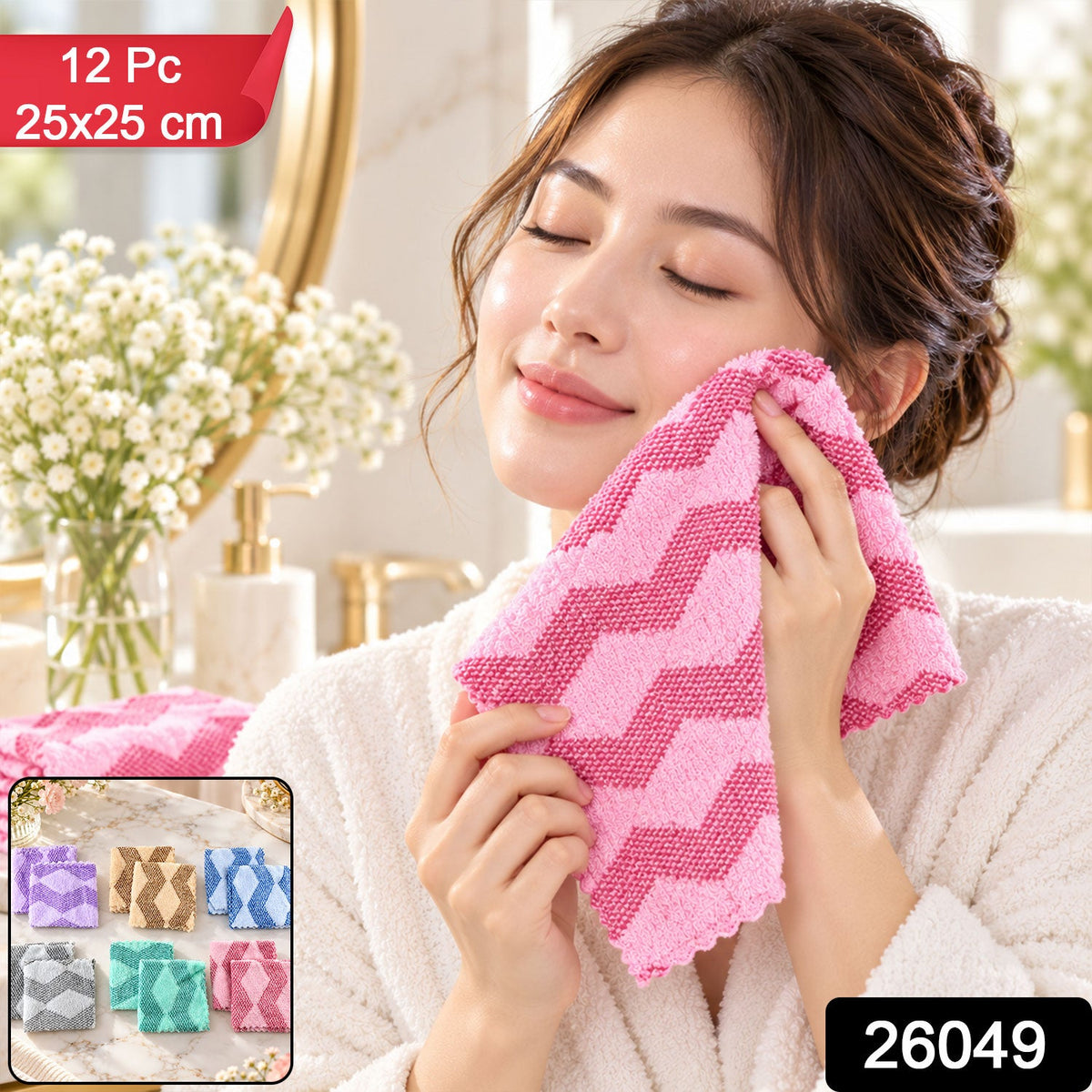 Women Soft Cotton Handkerchiefs Rumal Chevron Pattern (12 Pc Set 25x25 Cm)