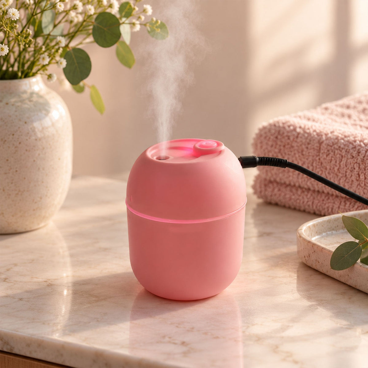 Usb Mini Cool Mist Air Humidifier With Led Night Light Usb Cable (1 Pc)