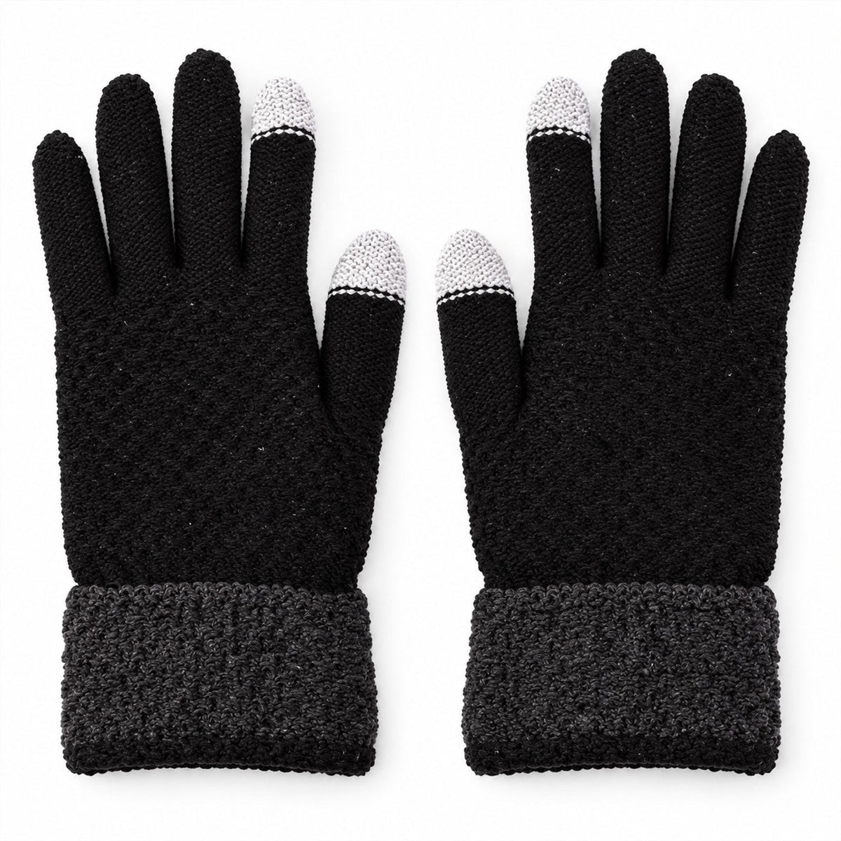 Touch Screen Winter Gloves With Stretchable Knit Fabric And Folded Cuffs (1 Pair)