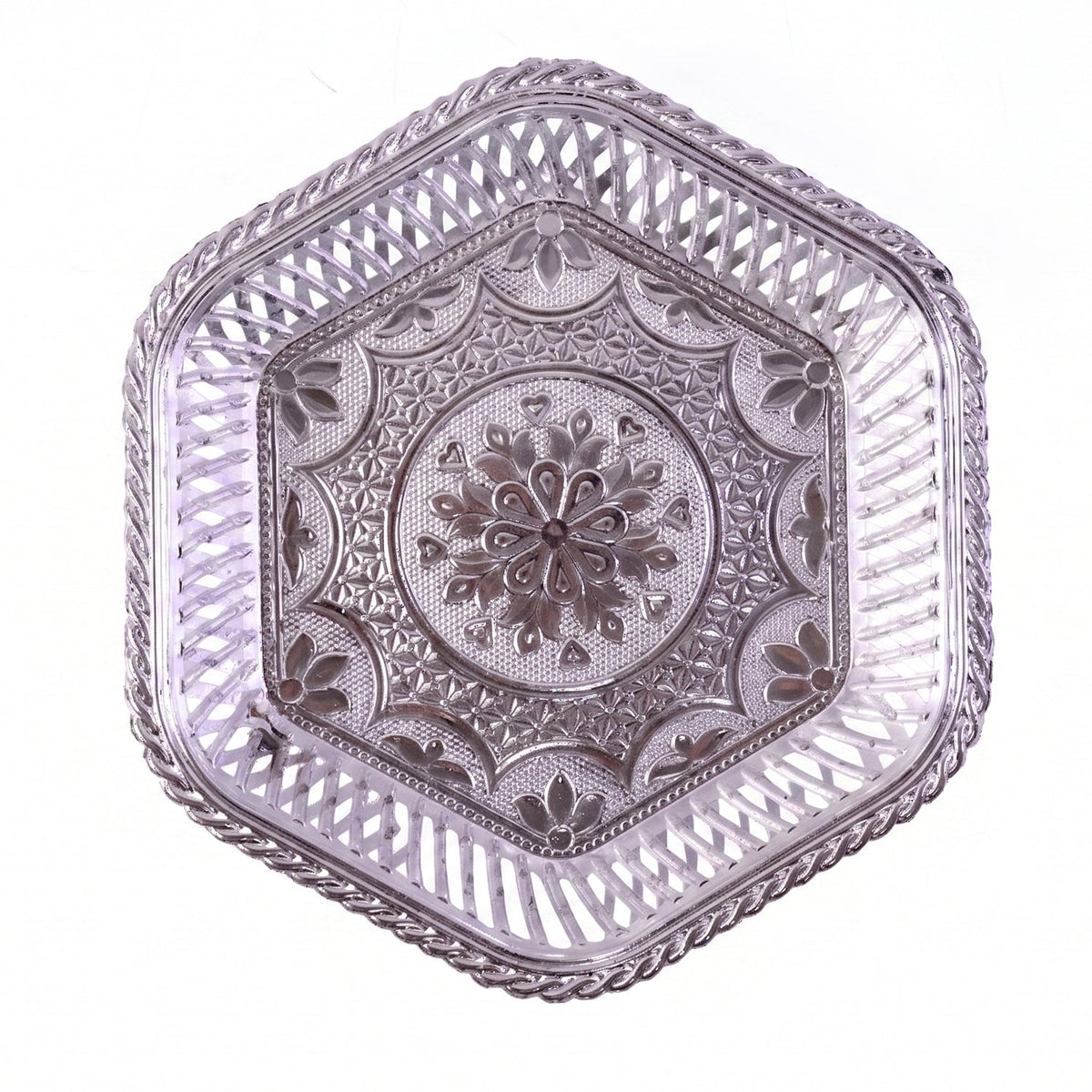 Decorative Silver Serving Tray Traditional Embossed Floral Design