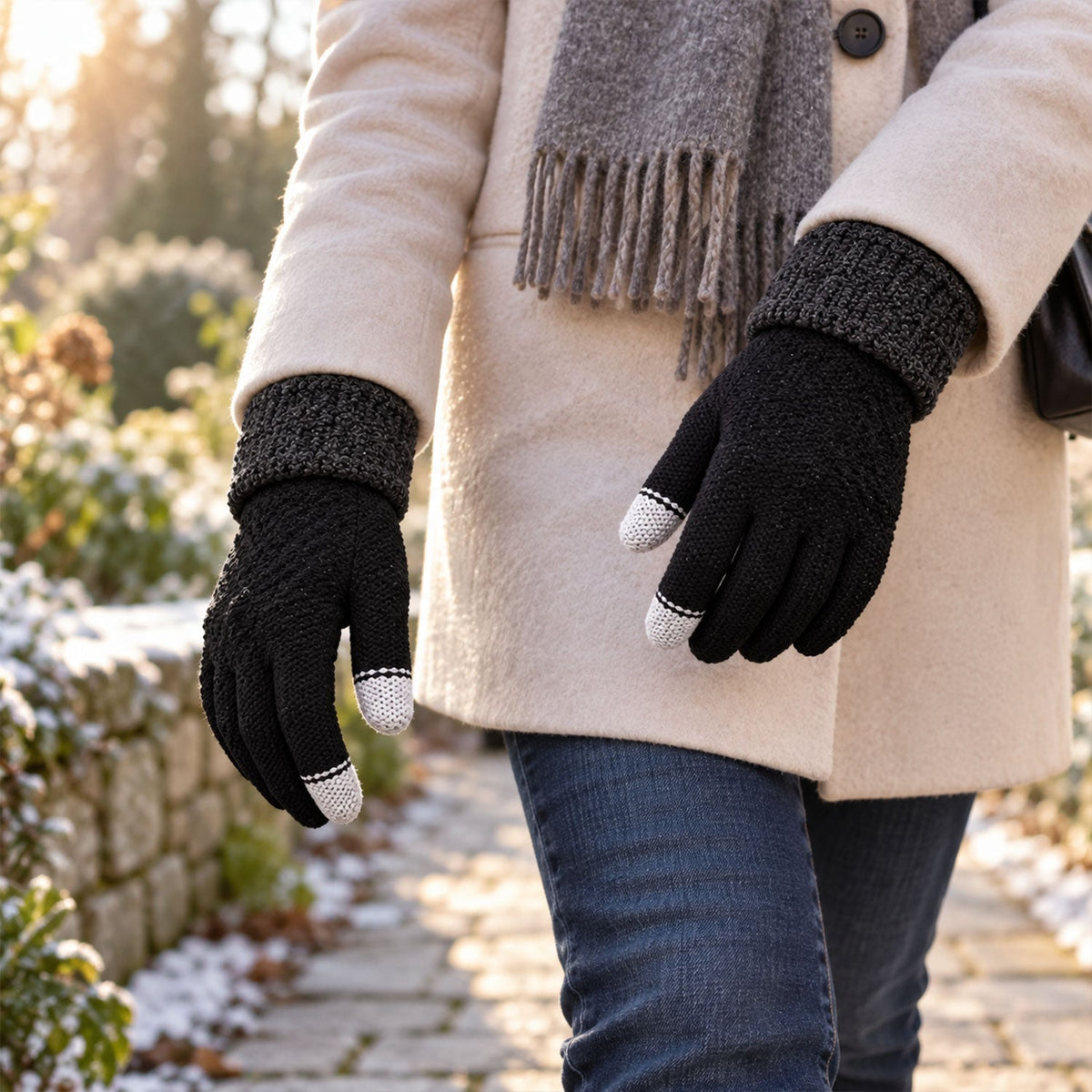 Touch Screen Winter Gloves With Stretchable Knit Fabric And Folded Cuffs (1 Pair)