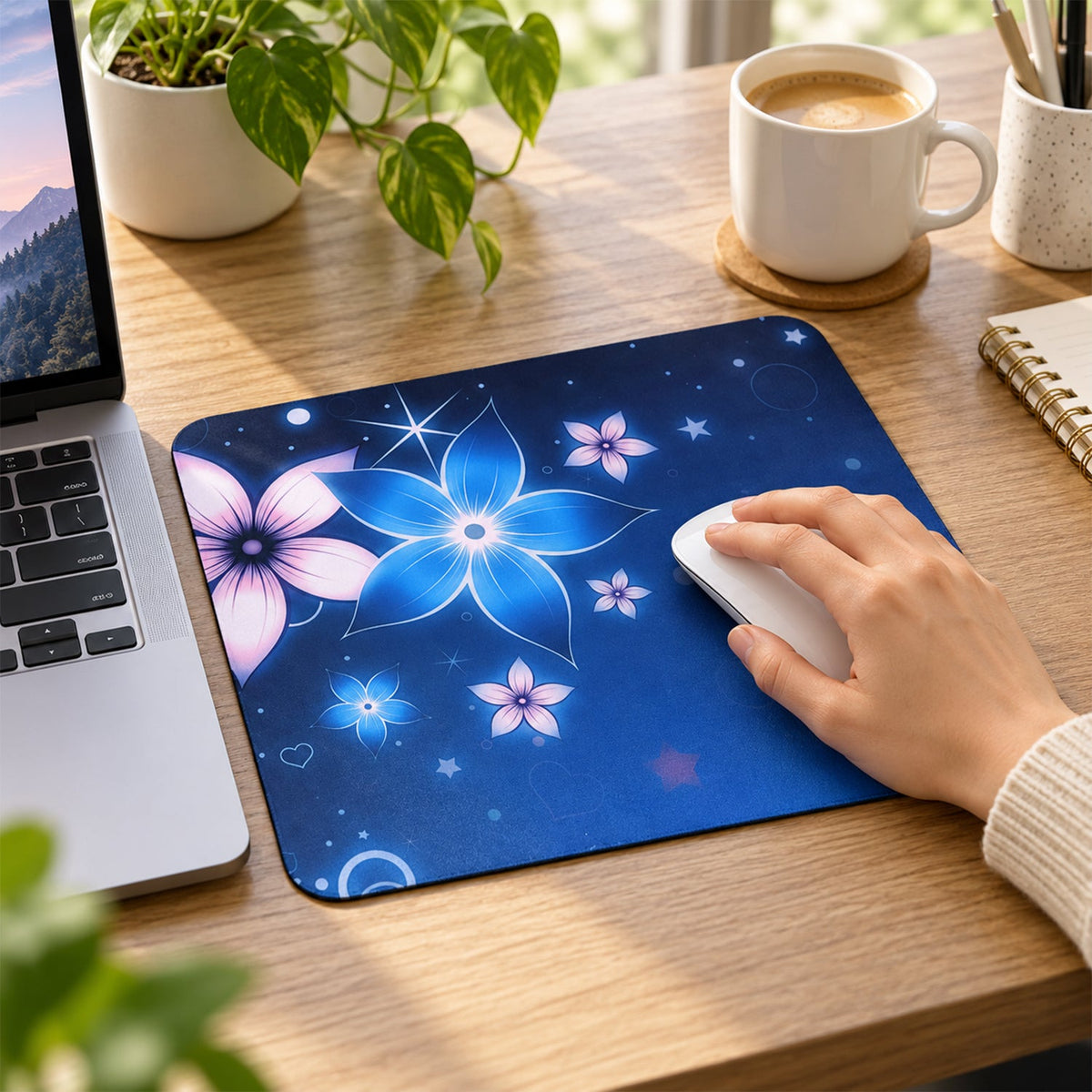 Floral Mouse Pad With Non Slip Rubber Base (1 Pc 26x21 Cm)
