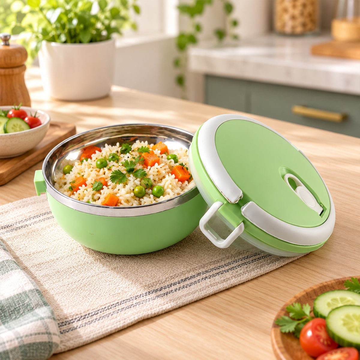 Single Layer Stainless Steel Inner Lunch Box With Carry Handle (700 Ml)