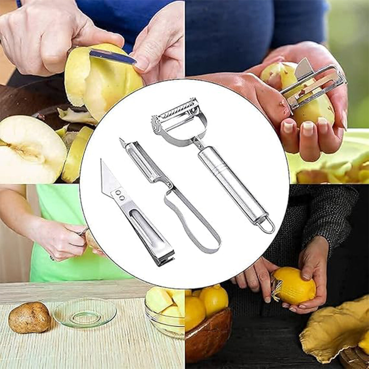 3 In 1 Stainless Steel Vegetable And Fruit Peeler Set (3 Pcs Set)