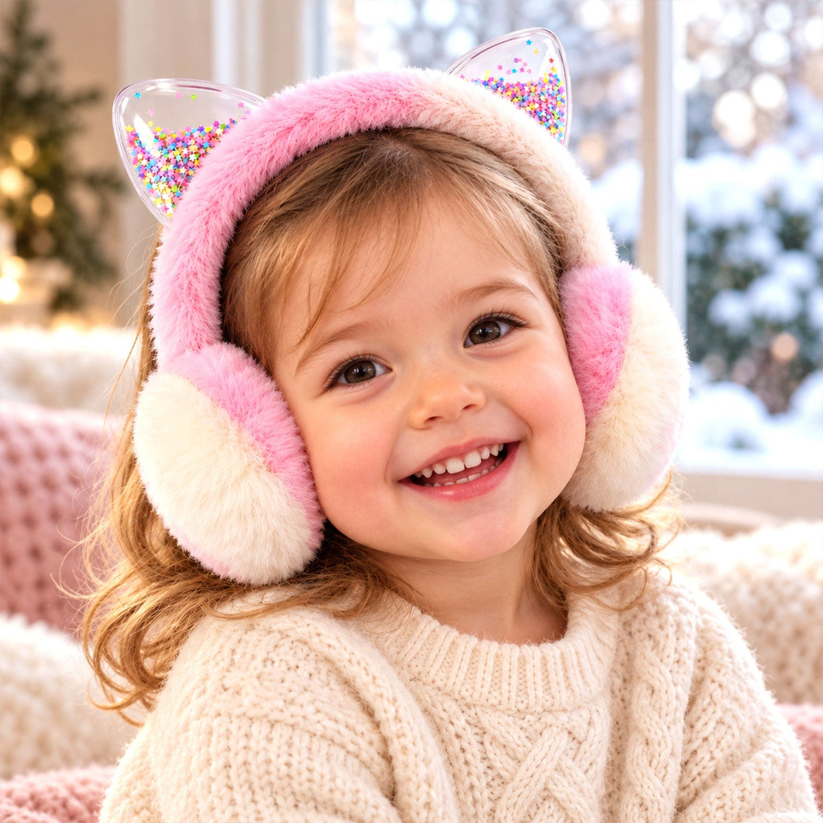 Winter Warm Plush Ear Muffs With Sparkling Cat Ears And Soft Pads (1 Pc)