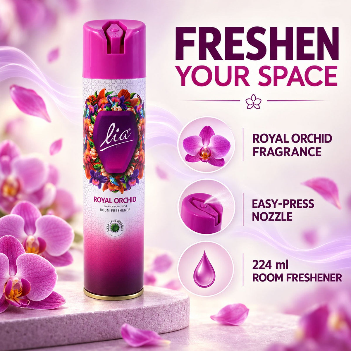 Royal Orchid Room Freshener Aerosol Spray For Home And Office Use (1 Pc 224 Ml)