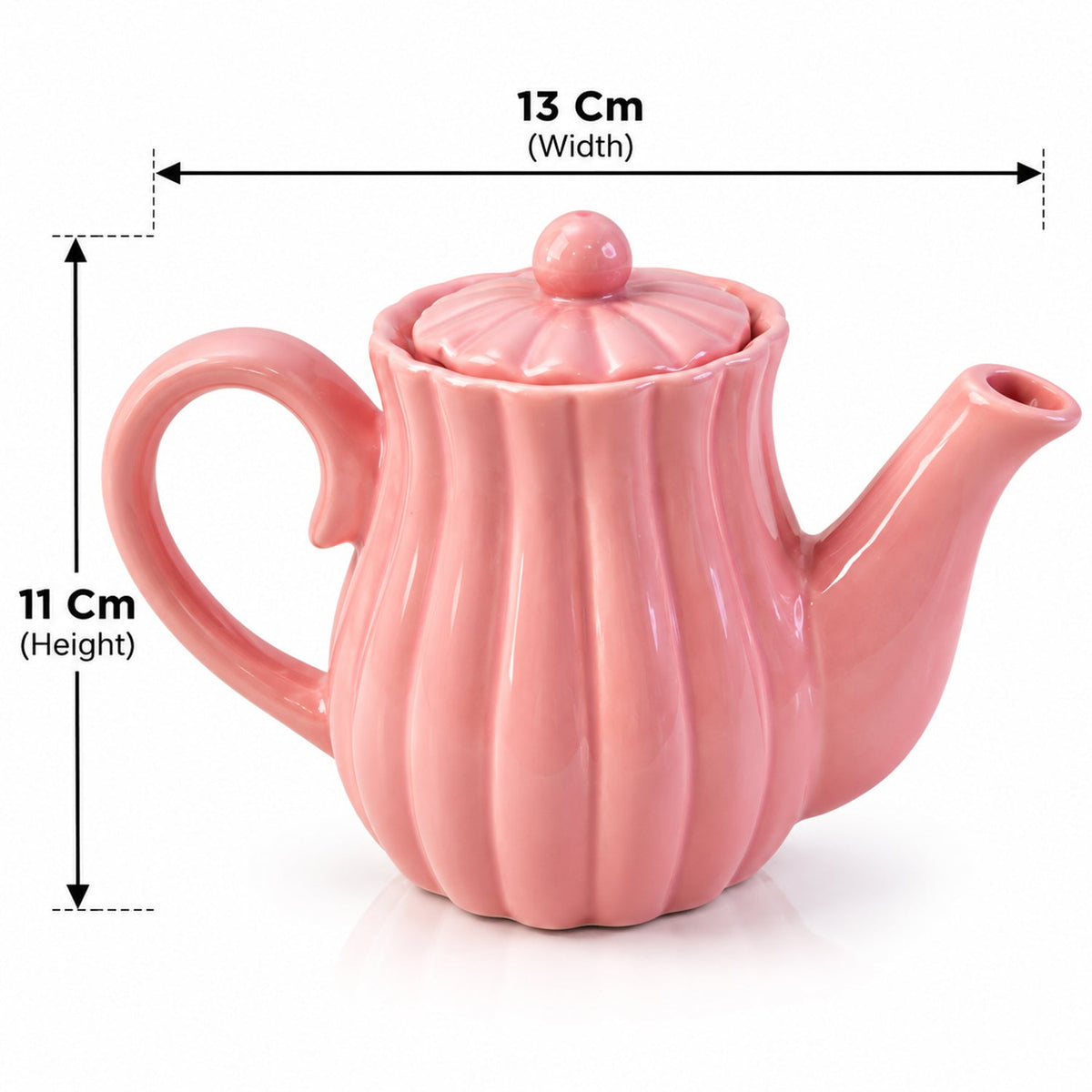 Ribbed Ceramic Tea Set With Teapot 4 Cups For Serving And Gifting (1 Set)