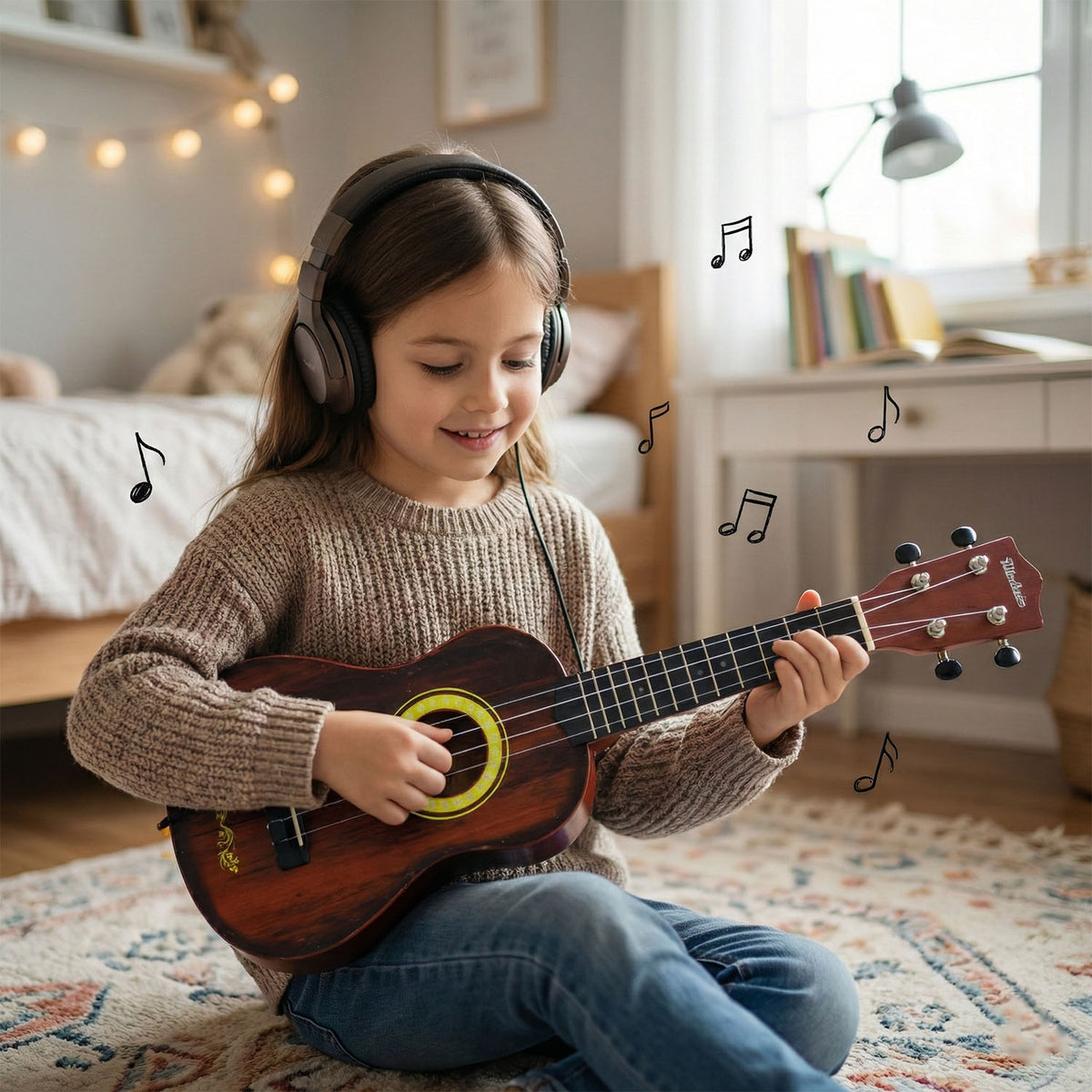 Classic Wooden Ukulele Guitar For Kids Beginners (1 Pc)
