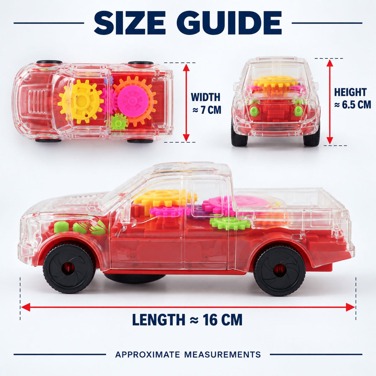 Transparent Gear Toy Car With Lights And Sound For Kids Indoor Play (1 Pc)