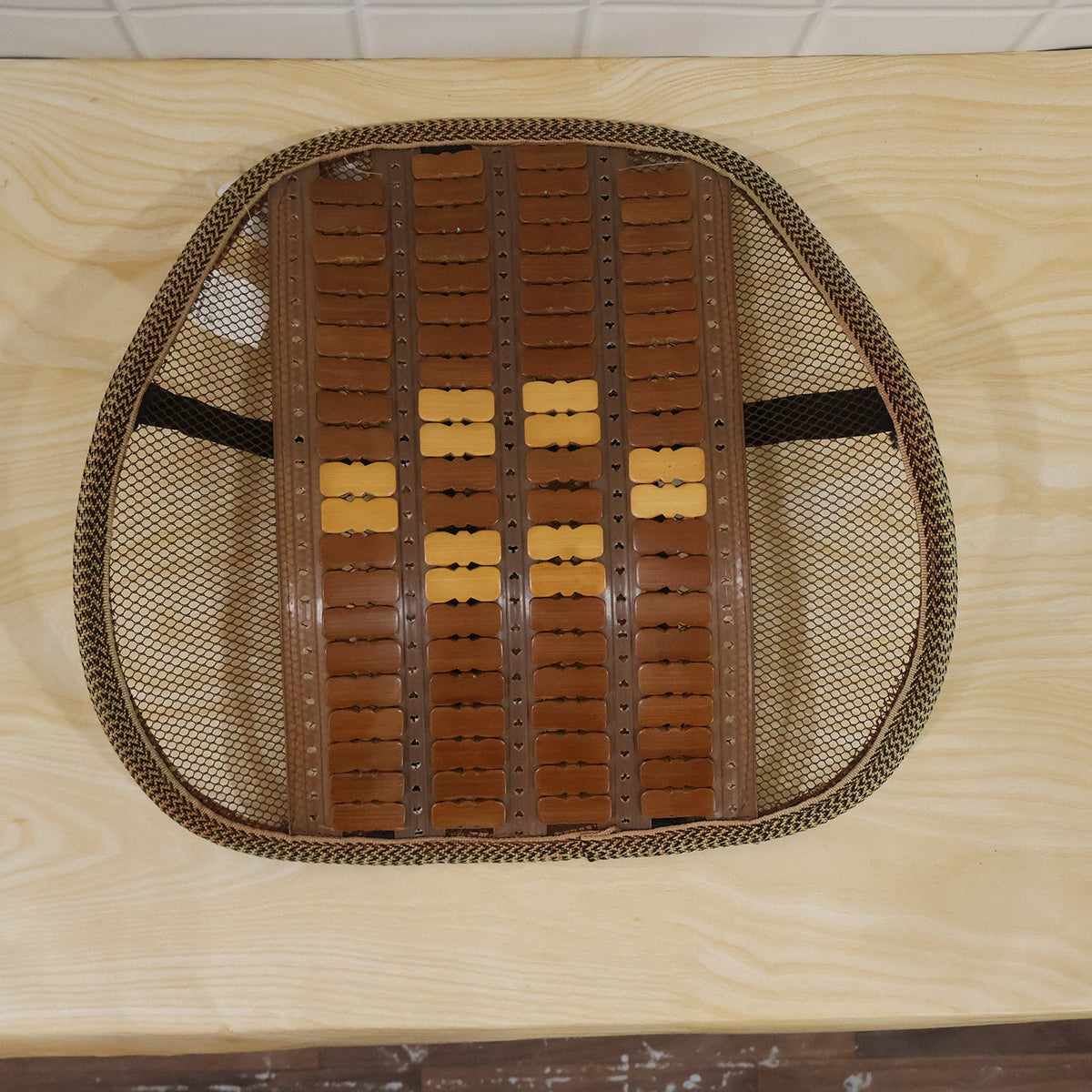 Car Seat Mesh Back Support With Wooden Bead Panel For Office Chairs (1 Pc)