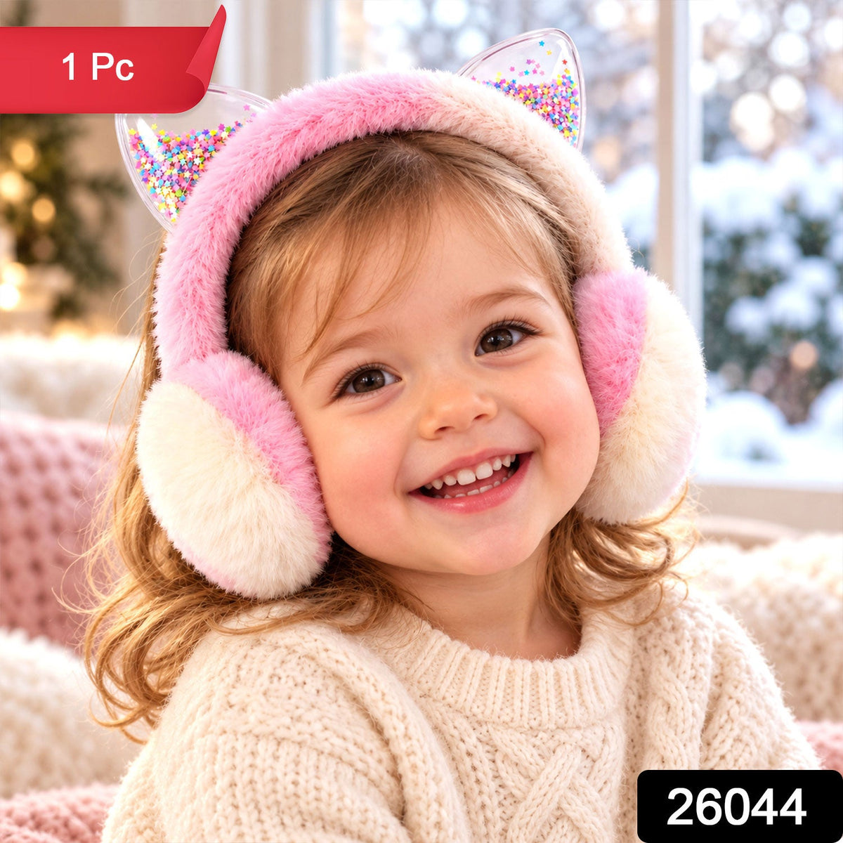 Winter Warm Plush Ear Muffs With Sparkling Cat Ears And Soft Pads (1 Pc)