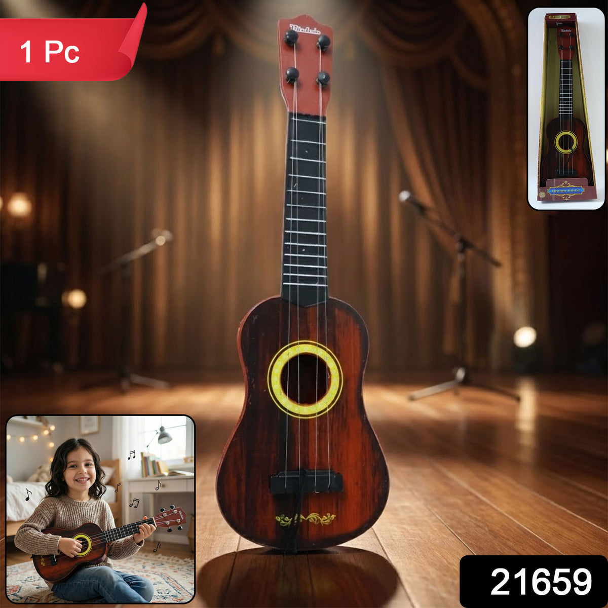 Classic Wooden Ukulele Guitar For Kids Beginners (1 Pc)