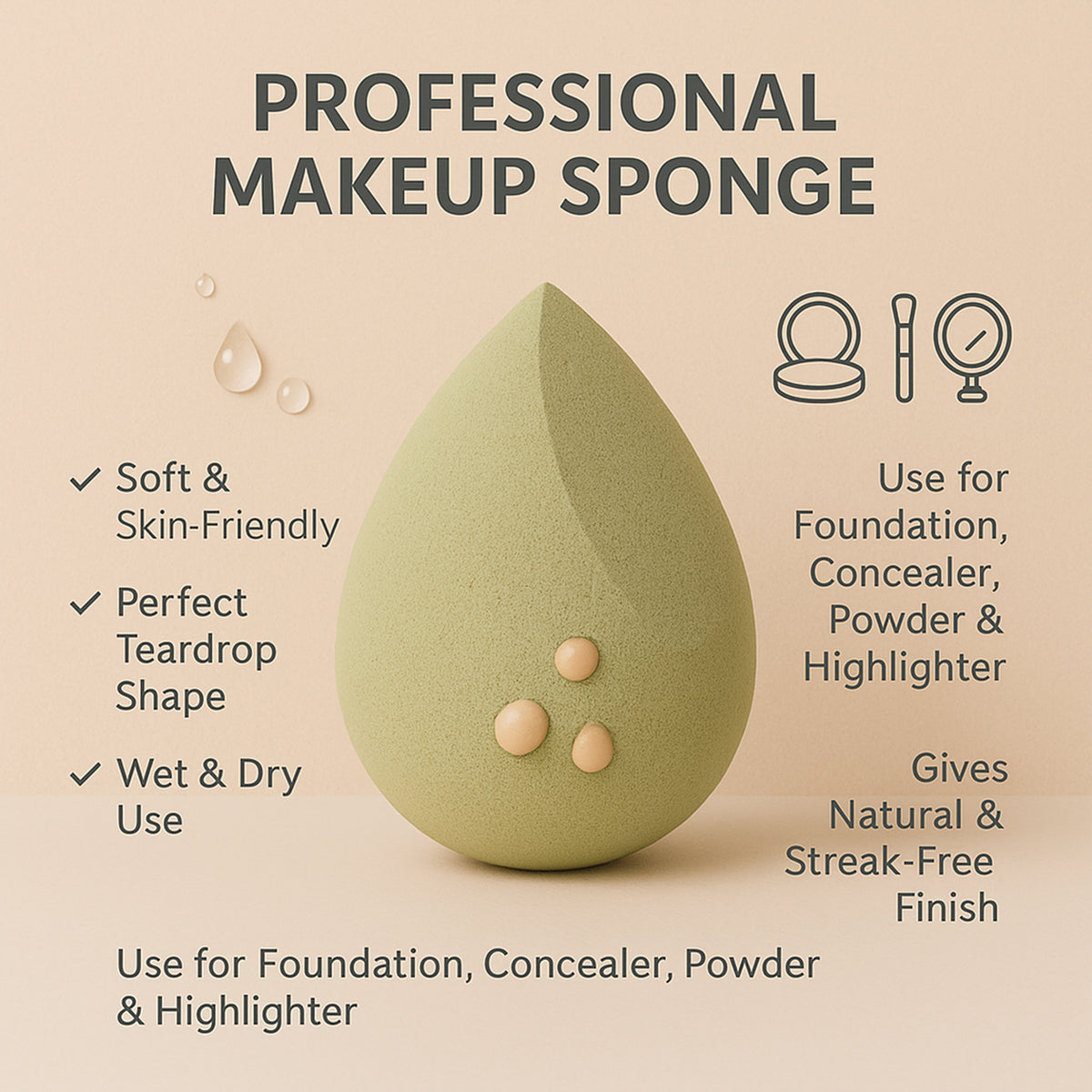 Makeup Sponge For Blending Liquid Foundations Powders And Creams (Multicolor 1 Pc)