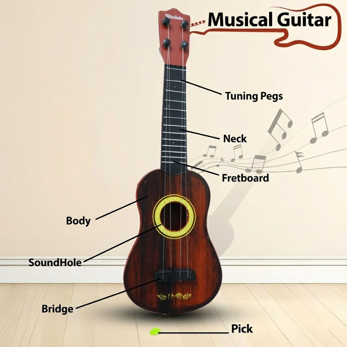 Classic Wooden Ukulele Guitar For Kids Beginners (1 Pc)