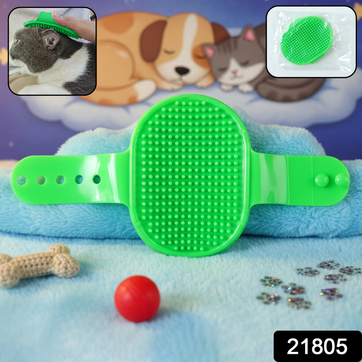 Pet Grooming Bath Brush With Adjustable Hand Strap For Dogs Cats (1 Pc)