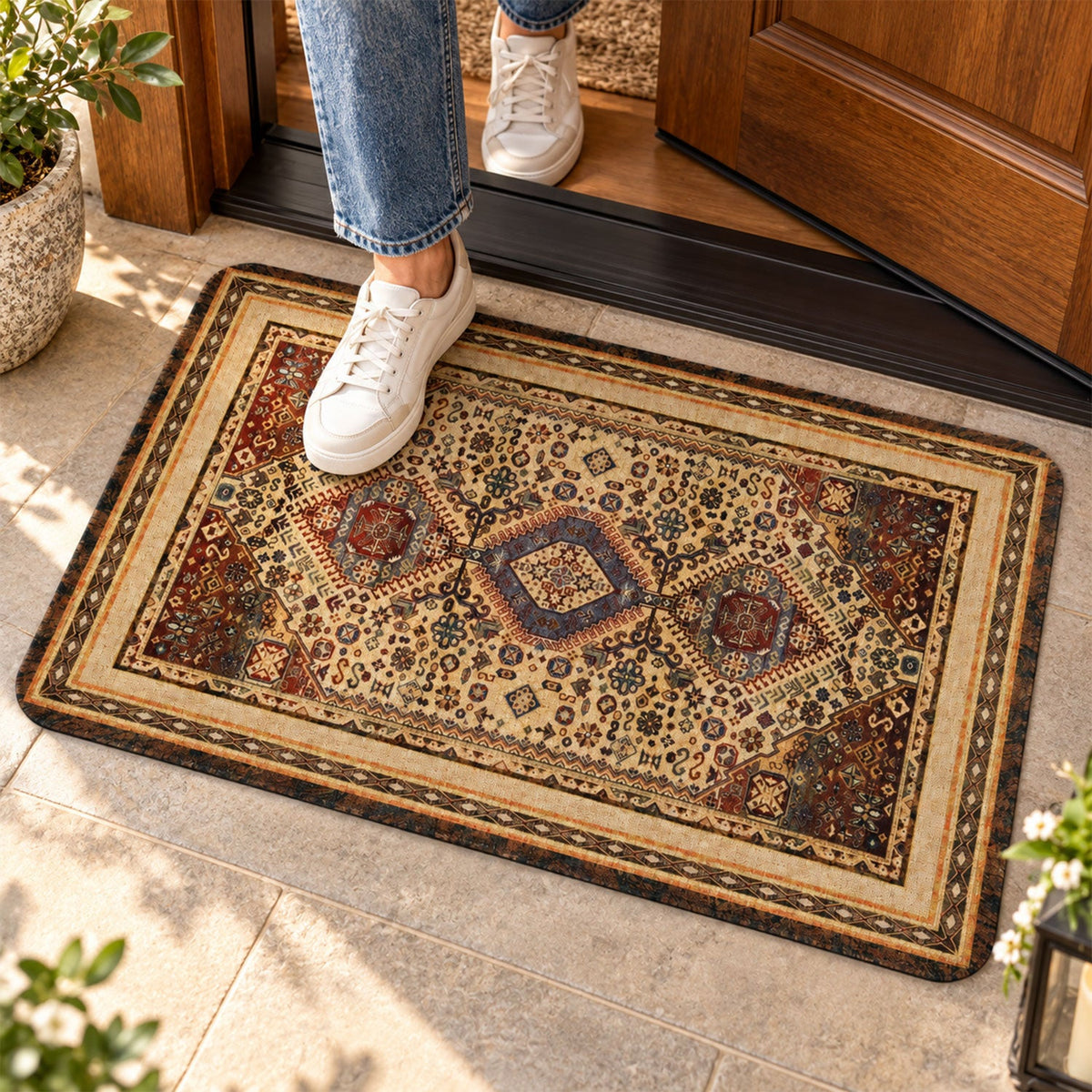 Traditional Print Decorative Floor Mat For Home Entryways (1 Pc 57x38 Cm)