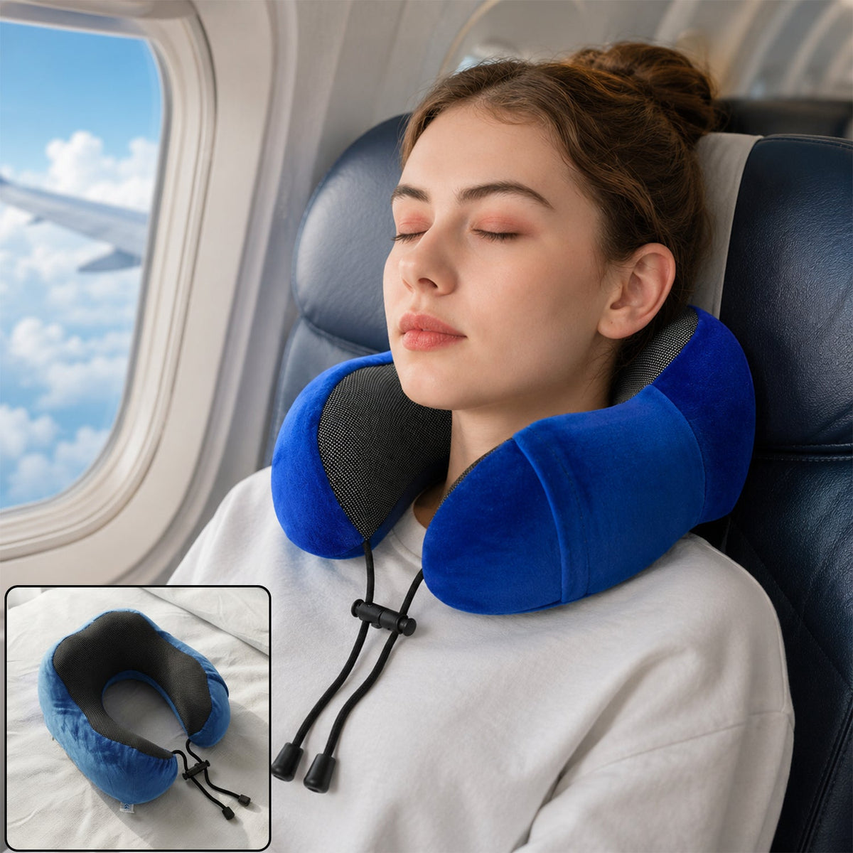U Shaped Travel Neck Pillow With Adjustable Closure For Comfortable Trips (1 Pc)