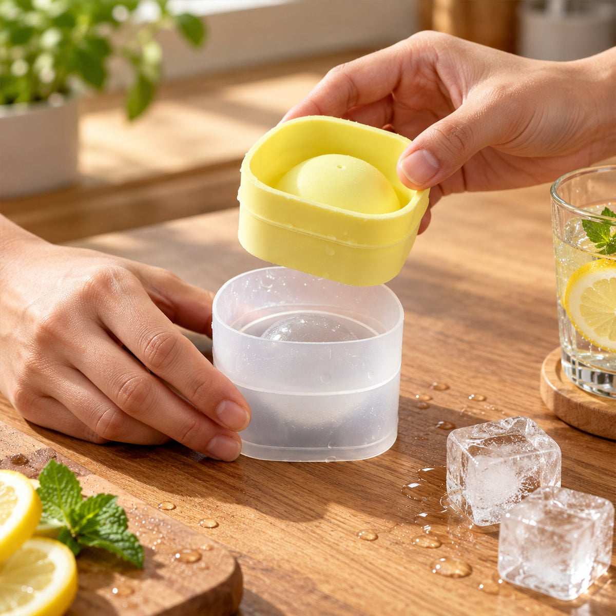 Ice Ball Mold With Removable Lid For Round Drink Ice Cubes (1 Pc)