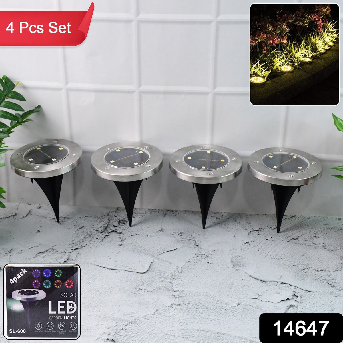 Solar Powered Led Garden Lights (4 Pc)