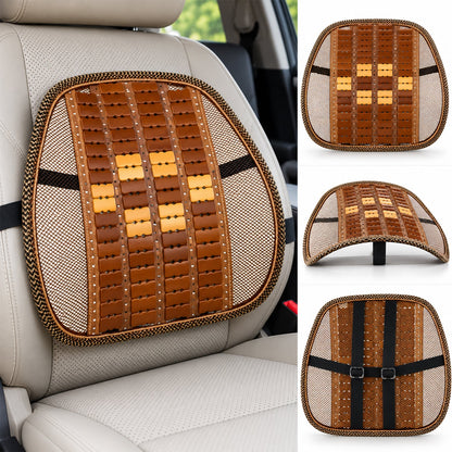 Car Seat Mesh Back Support With Wooden Bead Panel For Office Chairs (1 Pc)