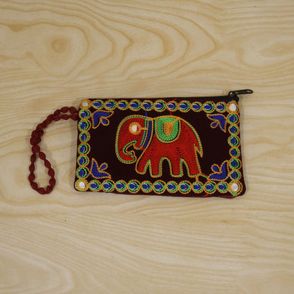 Elephant Embroidered Clutch Wallet Purse With Wrist Loop (1 Pc 12x20 Cm)