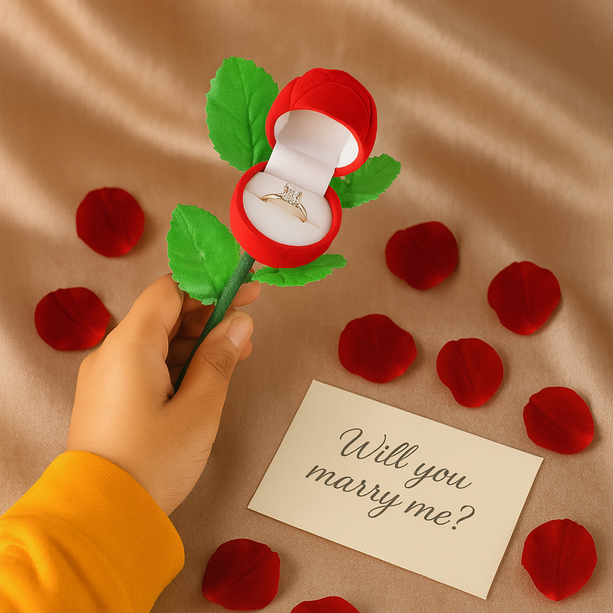 Artificial Rose Flower Shaped Jewelry Ring Box (1 Pc)