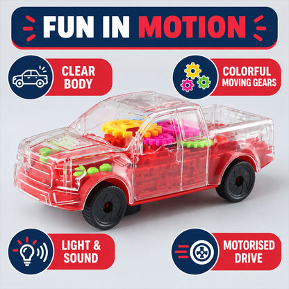 Transparent Gear Toy Car With Lights And Sound For Kids Indoor Play (1 Pc)