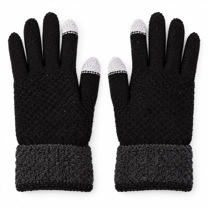 Touch Screen Winter Gloves With Stretchable Knit Fabric And Folded Cuffs (1 Pair)