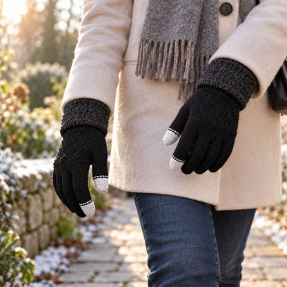 Touch Screen Winter Gloves With Stretchable Knit Fabric And Folded Cuffs (1 Pair)