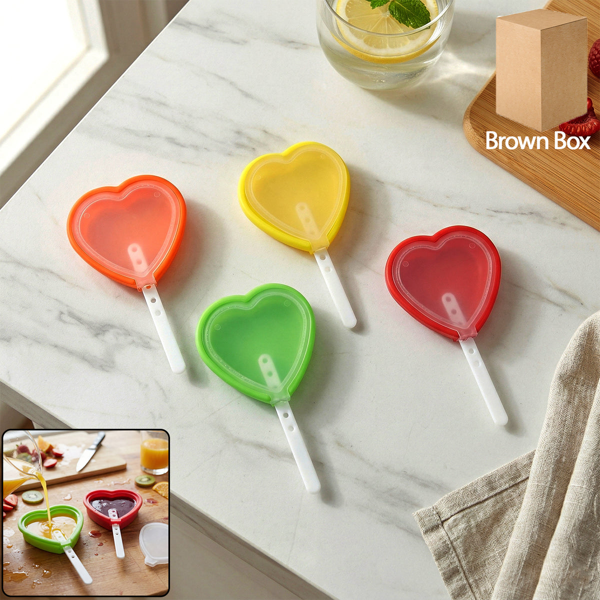 Premium Heart Shape Silicone Popsicle Mold Set 4 Pc