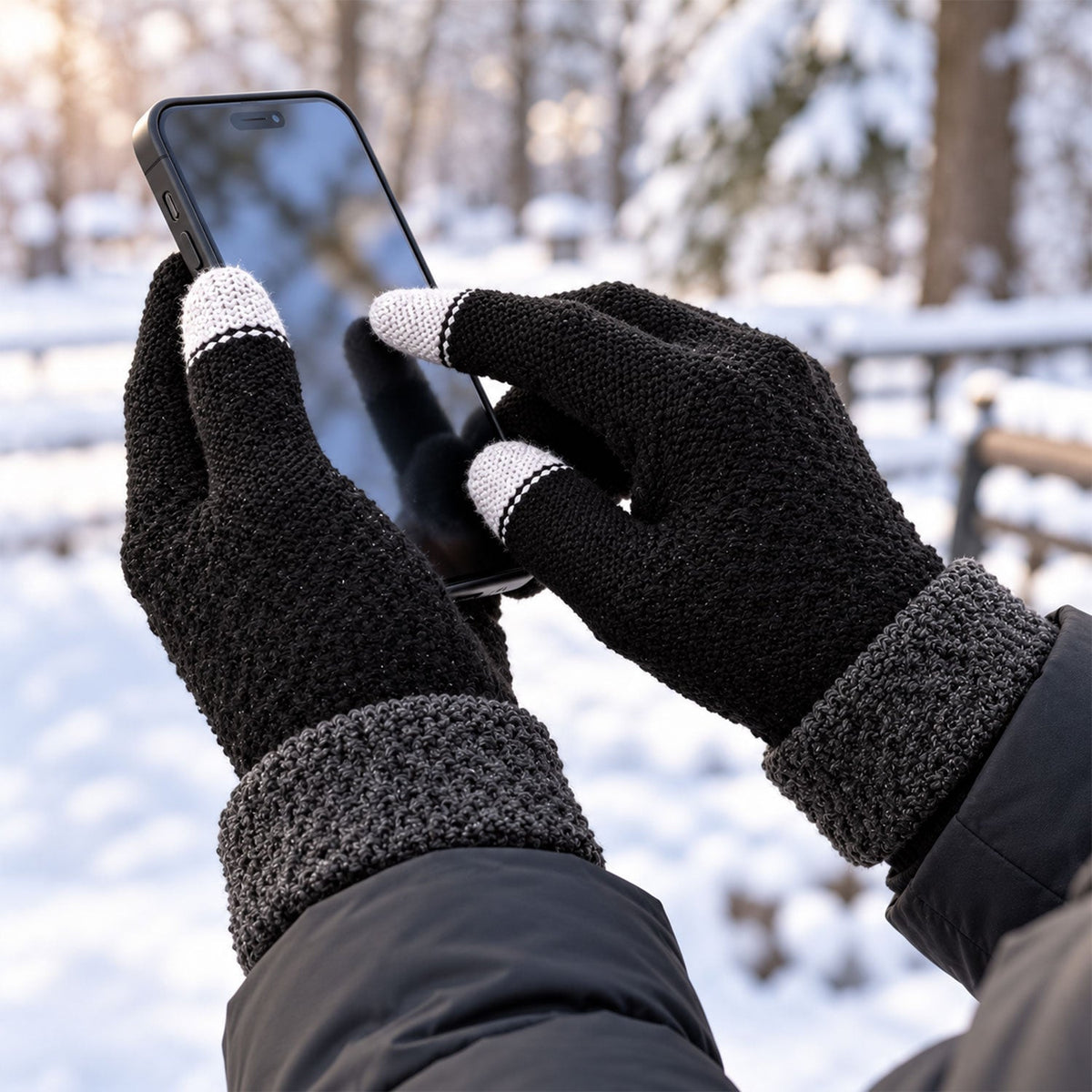 Touch Screen Winter Gloves With Stretchable Knit Fabric And Folded Cuffs (1 Pair)