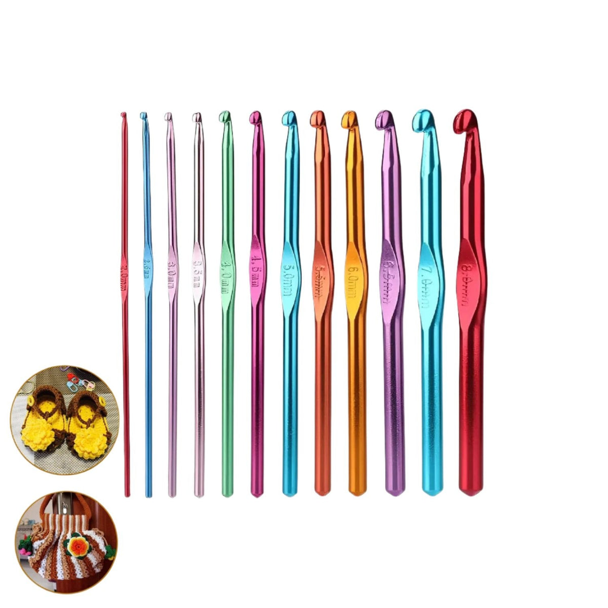 Aluminium Multicolor Knitting Needles Crochet Kit (12 Pcs Set)