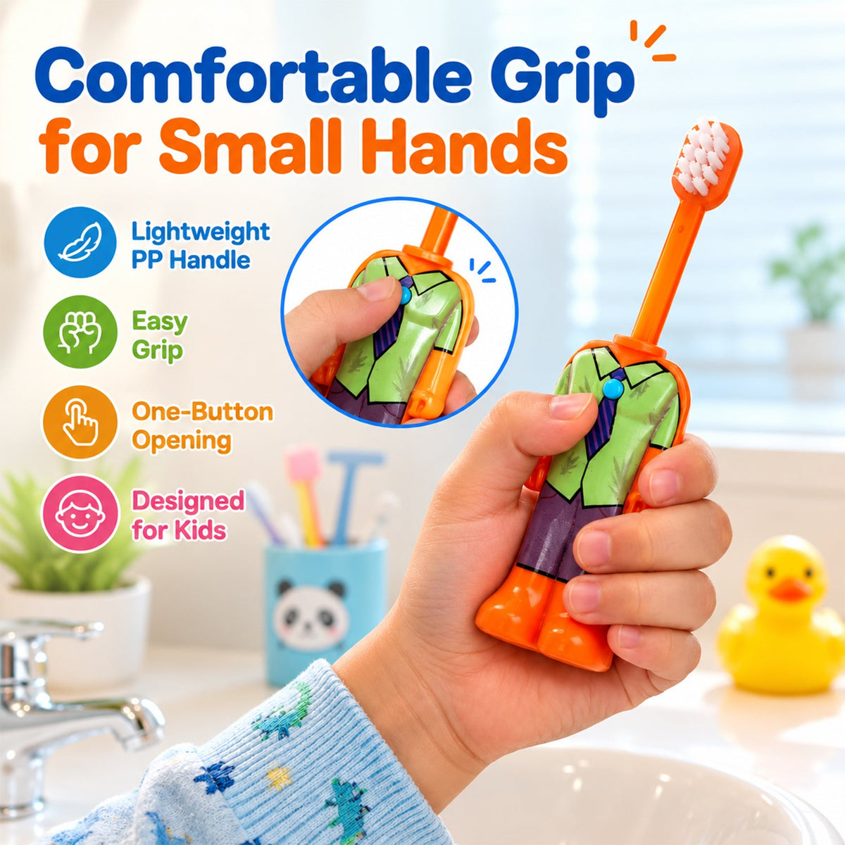 Kids Fox Character Toothbrush With Soft Bristles  Protective Cap (1 Pc)