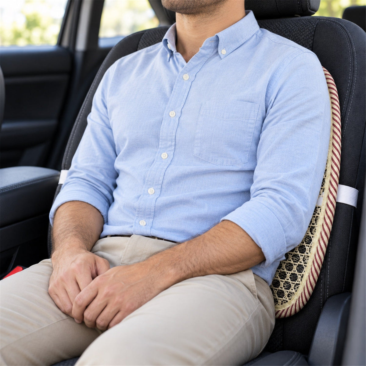 Car Seat Mesh Back Support With Curved Frame  Elastic Strap Backrest (1 Pc)