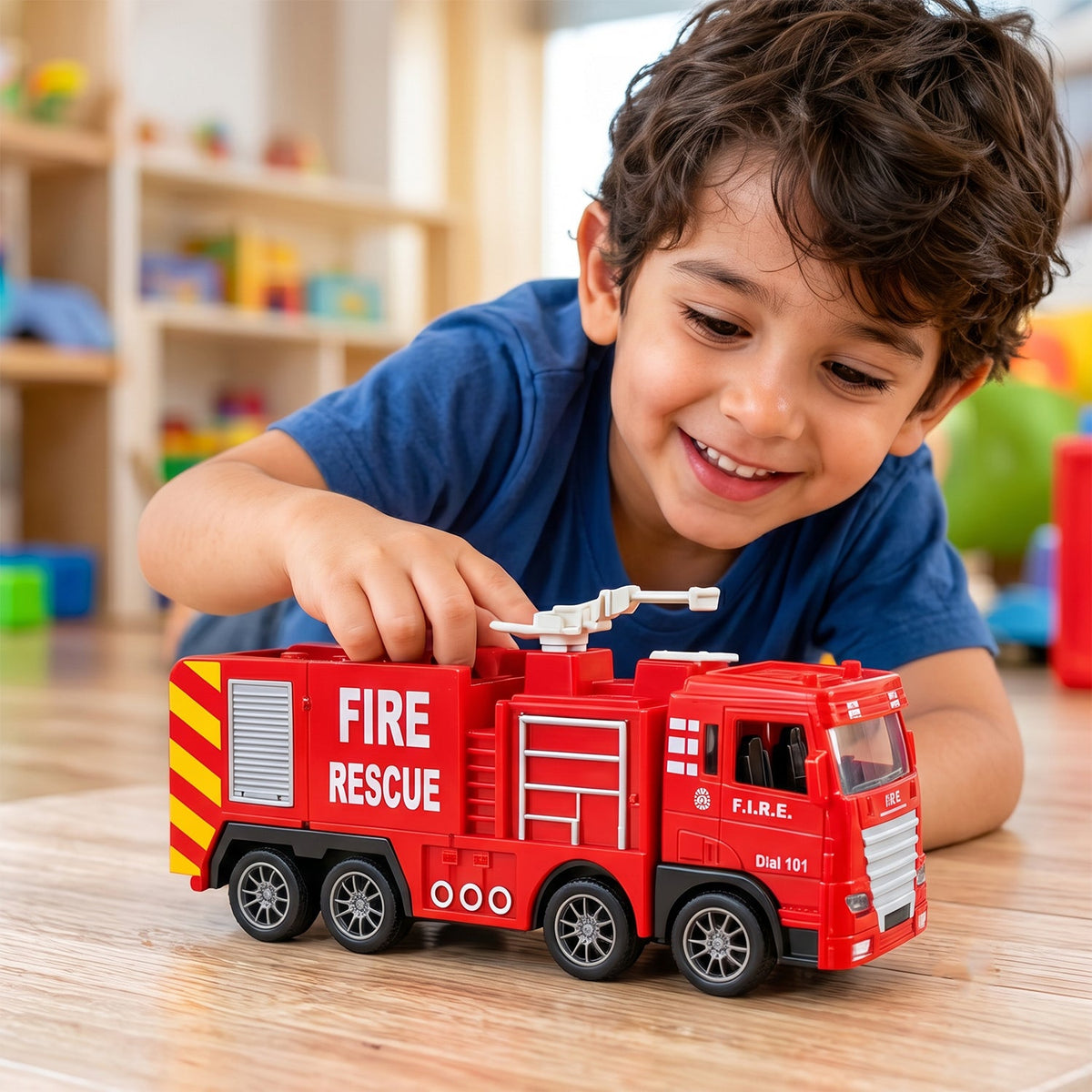Pullback Fire Rescue Truck Toy With Movable Nozzle For Kids Indoor Play (1 Pc)