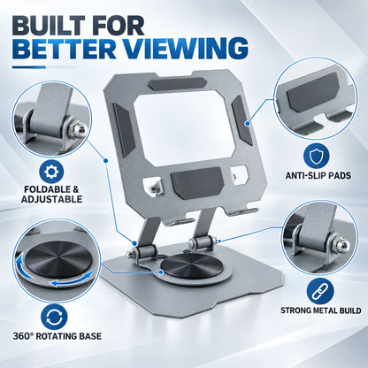 Foldable Metal Phone And Tablet Stand With Rotating Base (1 Pc)
