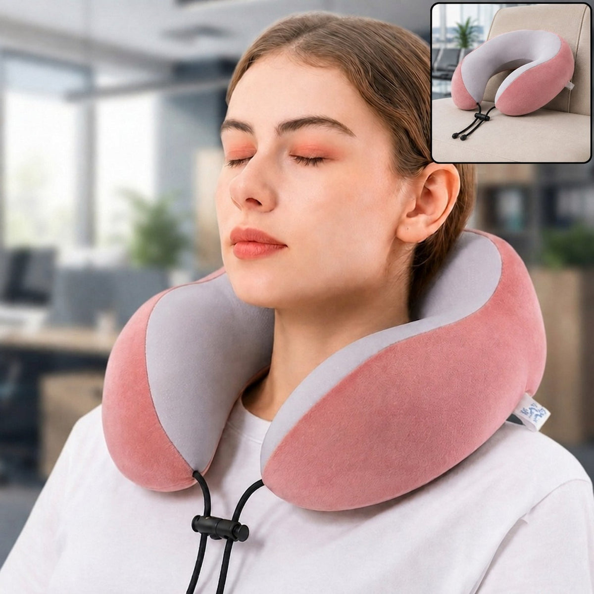 U Shaped Travel Neck Pillow With Adjustable Closure For Comfortable Trips (1 Pc)