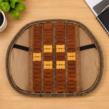 Car Seat Mesh Back Support With Wooden Bead Panel For Office Chairs (1 Pc)