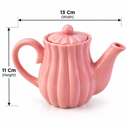 Ribbed Ceramic Tea Set With Teapot  4 Cups For Serving And Gifting (1 Set)