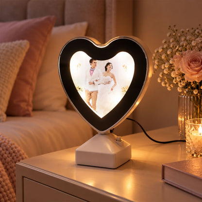 Heart Shape Led Mirror Photo Frame With Warm Light For Tabletop Home Decor