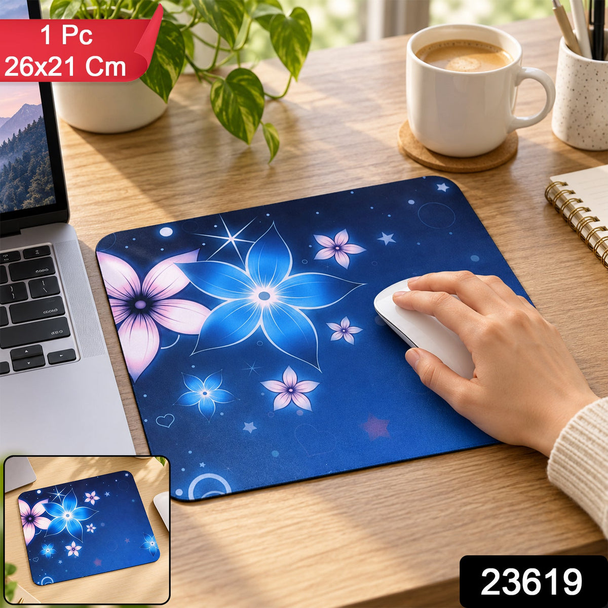 Floral Mouse Pad With Non Slip Rubber Base (1 Pc 26x21 Cm)