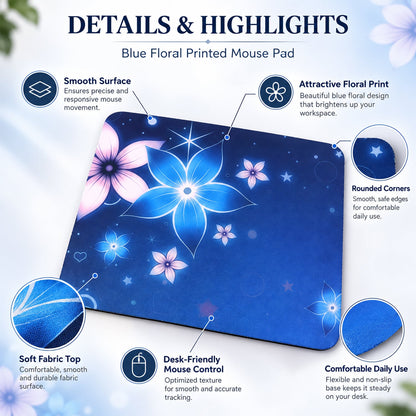 Floral Mouse Pad With Non Slip Rubber Base (1 Pc 26x21 Cm)