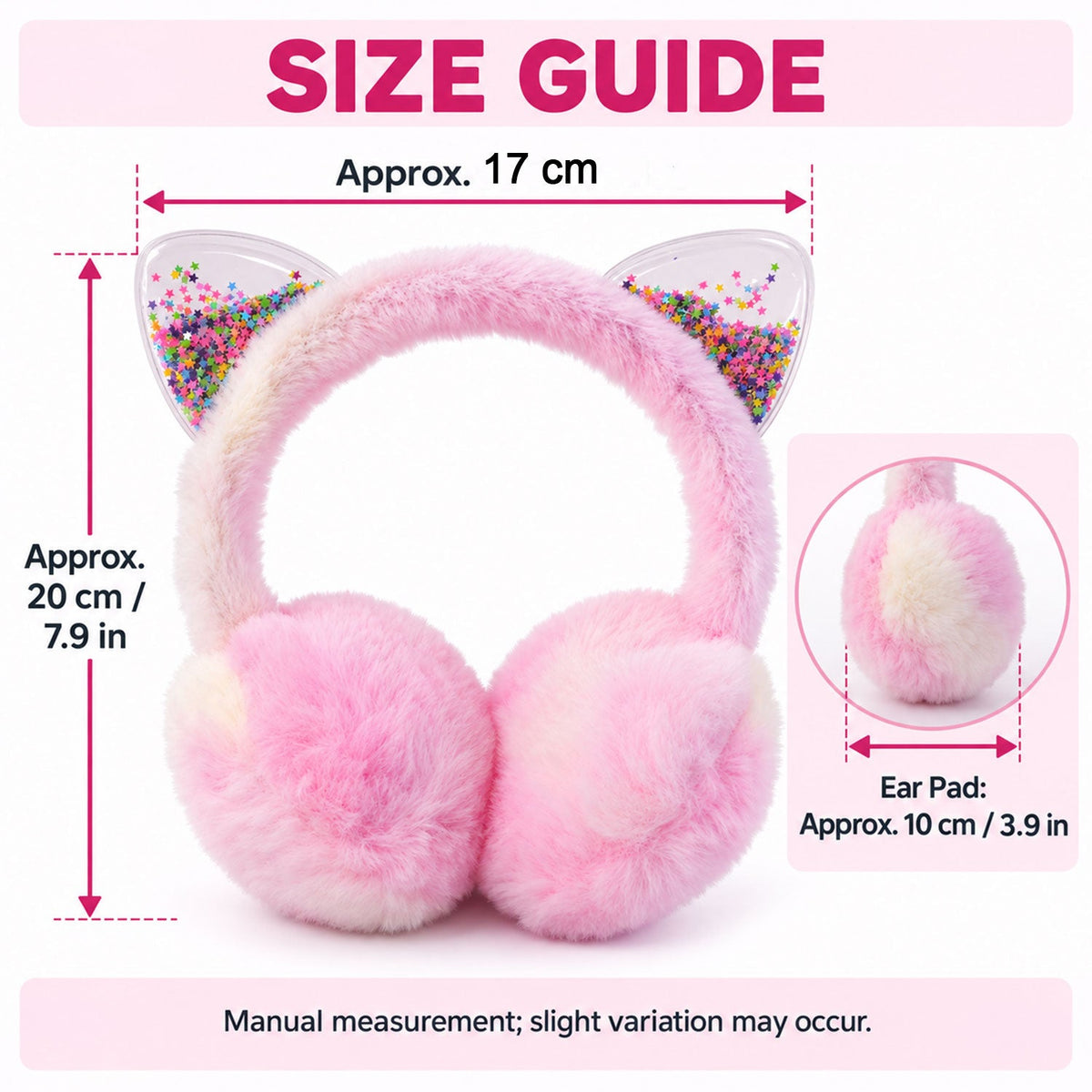 Winter Warm Plush Ear Muffs With Sparkling Cat Ears And Soft Pads (1 Pc)