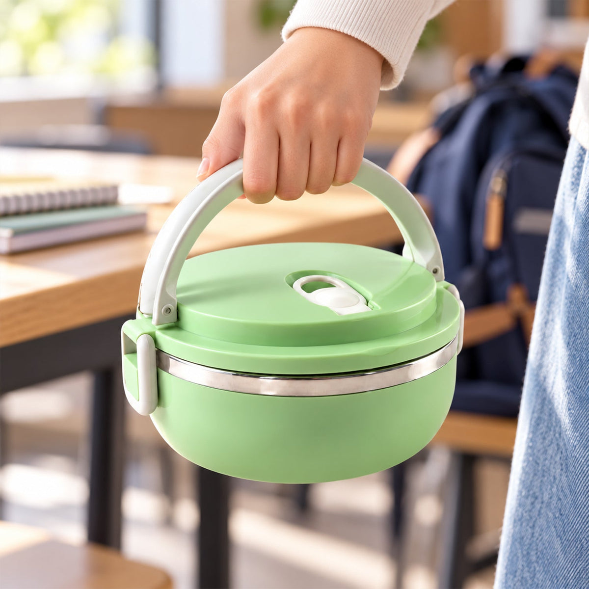 Single Layer Stainless Steel Inner Lunch Box With Carry Handle (700 Ml)