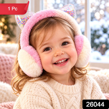 Winter Warm Plush Ear Muffs With Sparkling Cat Ears And Soft Pads (1 Pc)