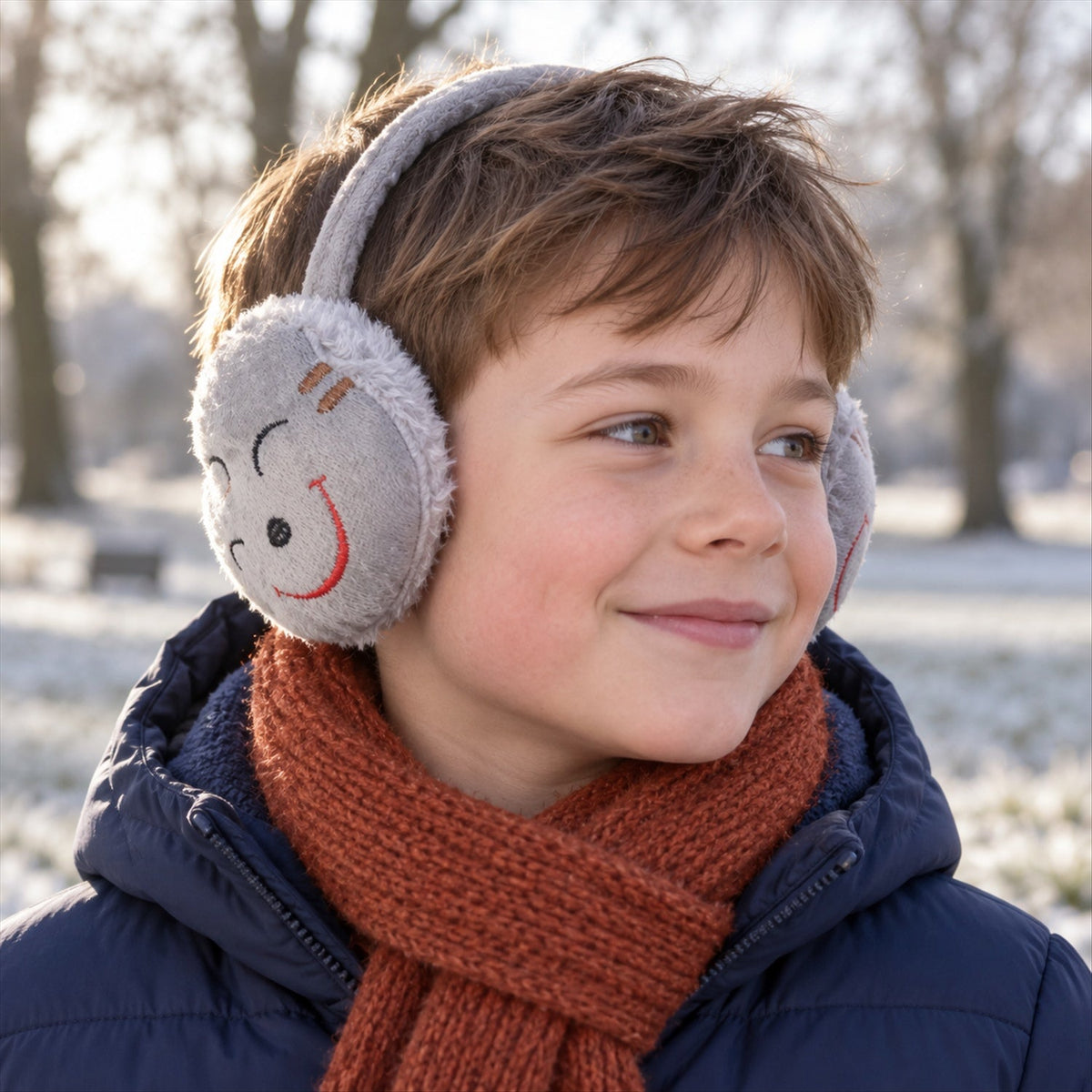Smiley Plush Winter Warm Ear Muffs For Everyday Cold Weather Wear (1 Pc)