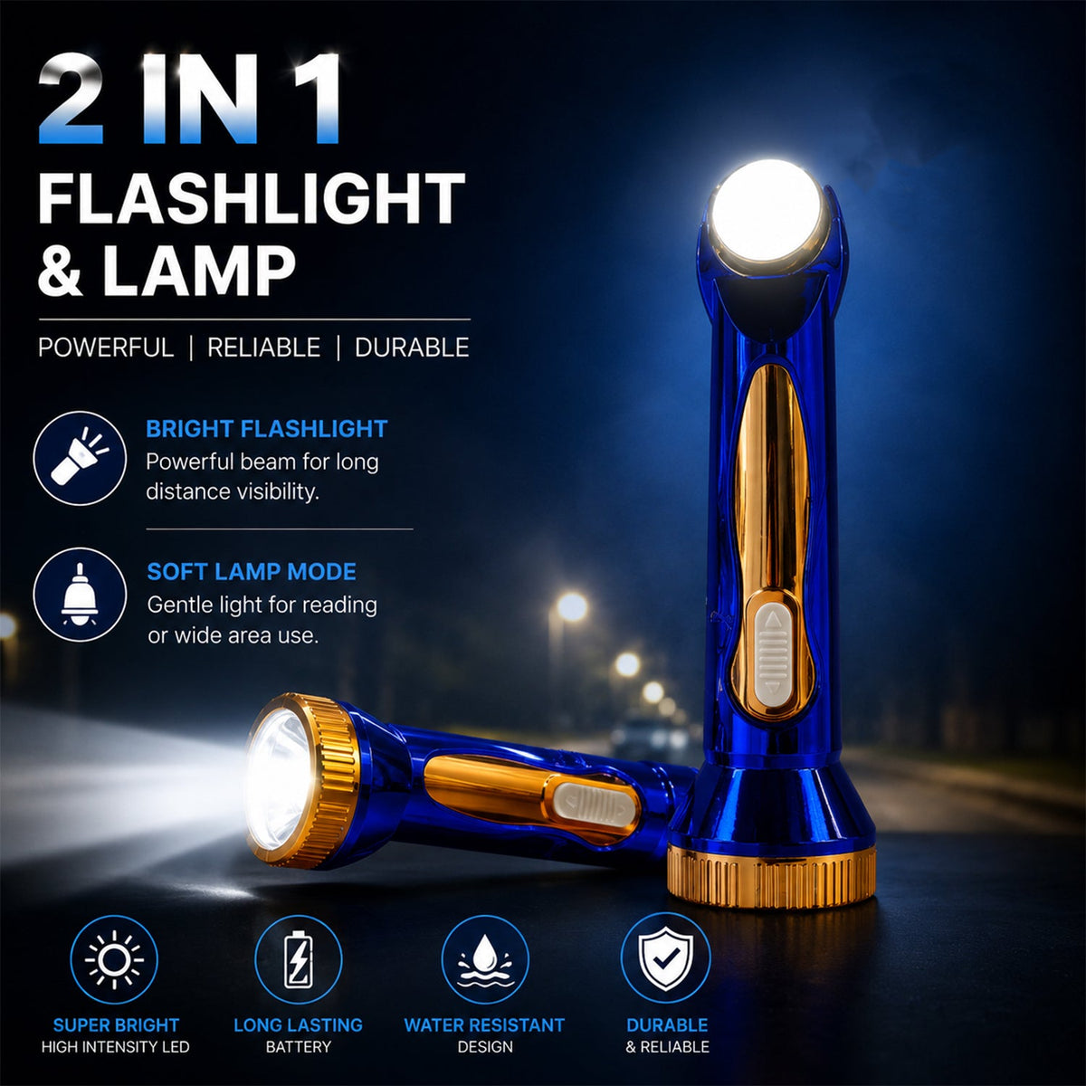 Usb Rechargeable 2-in-1 Led Flashlight With Soft Lamp For Emergency Use (1 Pc)